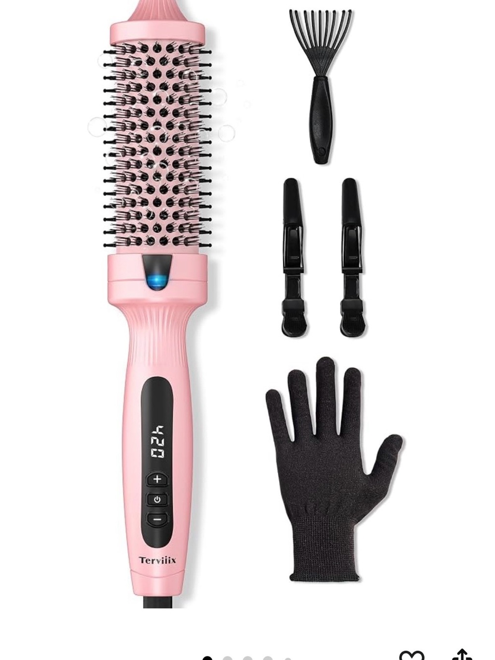 Pink Hot Air Brush Styler with Glove & Clips